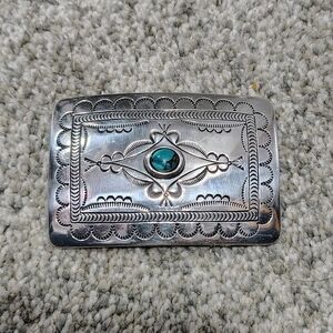 Silver Belt Buckle with Turquoise Stone